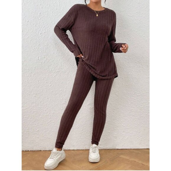 SHEIN Frenchy  Ribbed Knit Tee & Leggings Textured Fabric Two Piece - Size Small - Picture 1 of 7